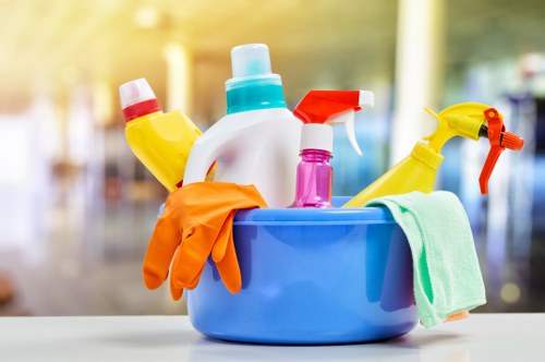 Cleaner checking a workspace for hazards before starting work