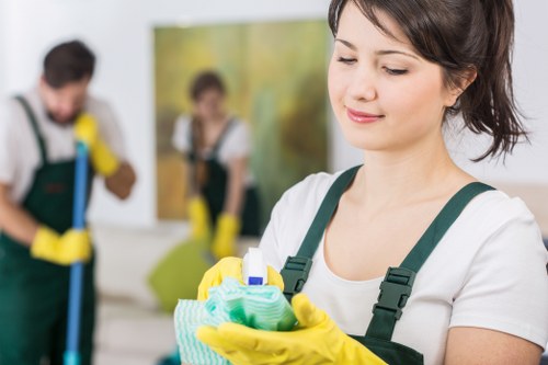 Professional discussing a cleaning concern with a client